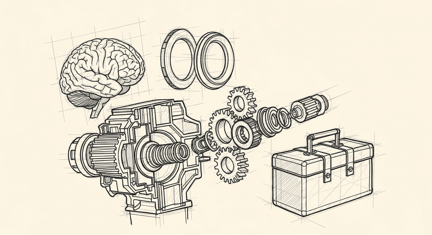 Engineering schematic of an AI agent with four core components