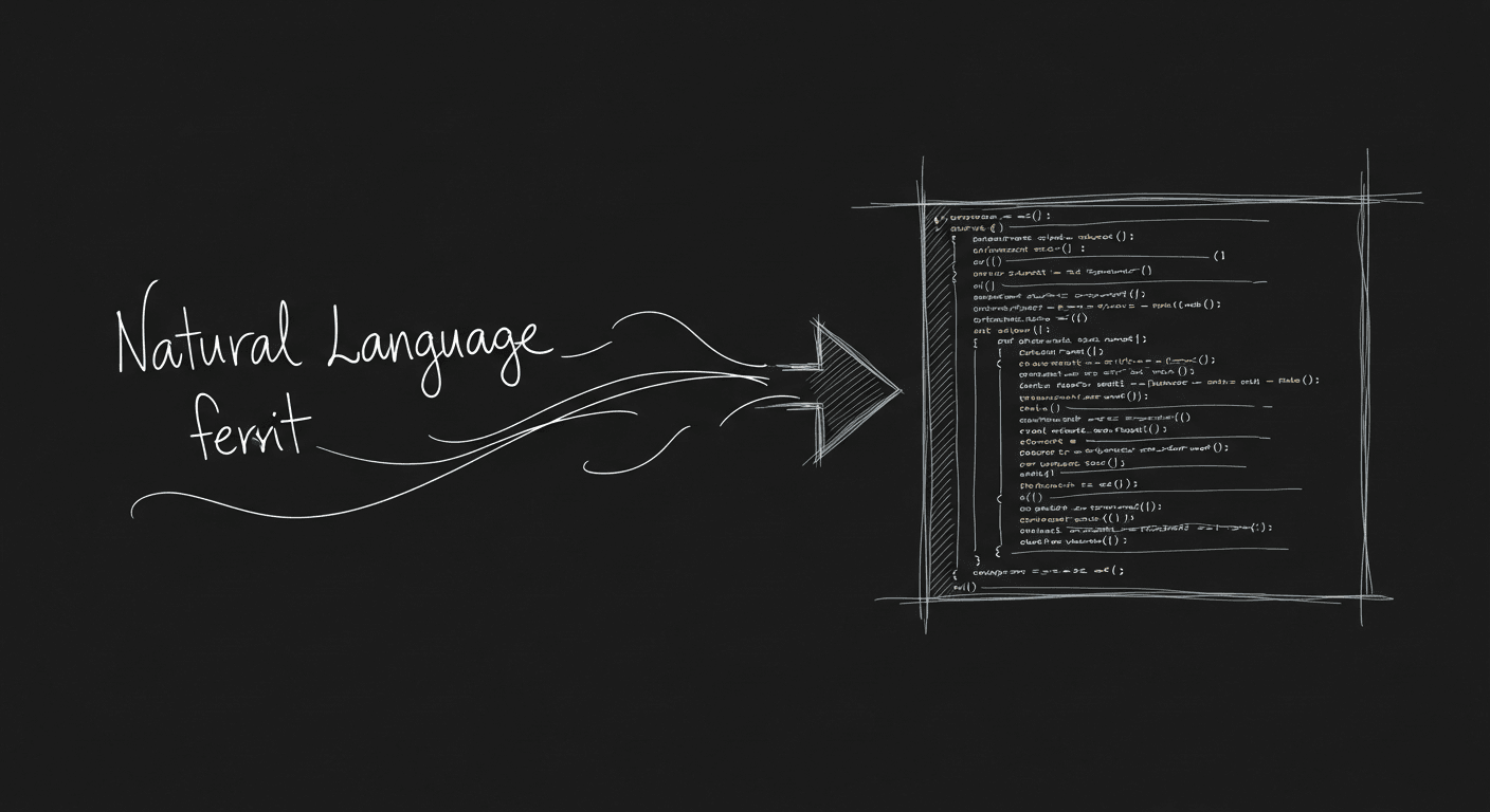 Sketch of English instructions flowing into executable code structure