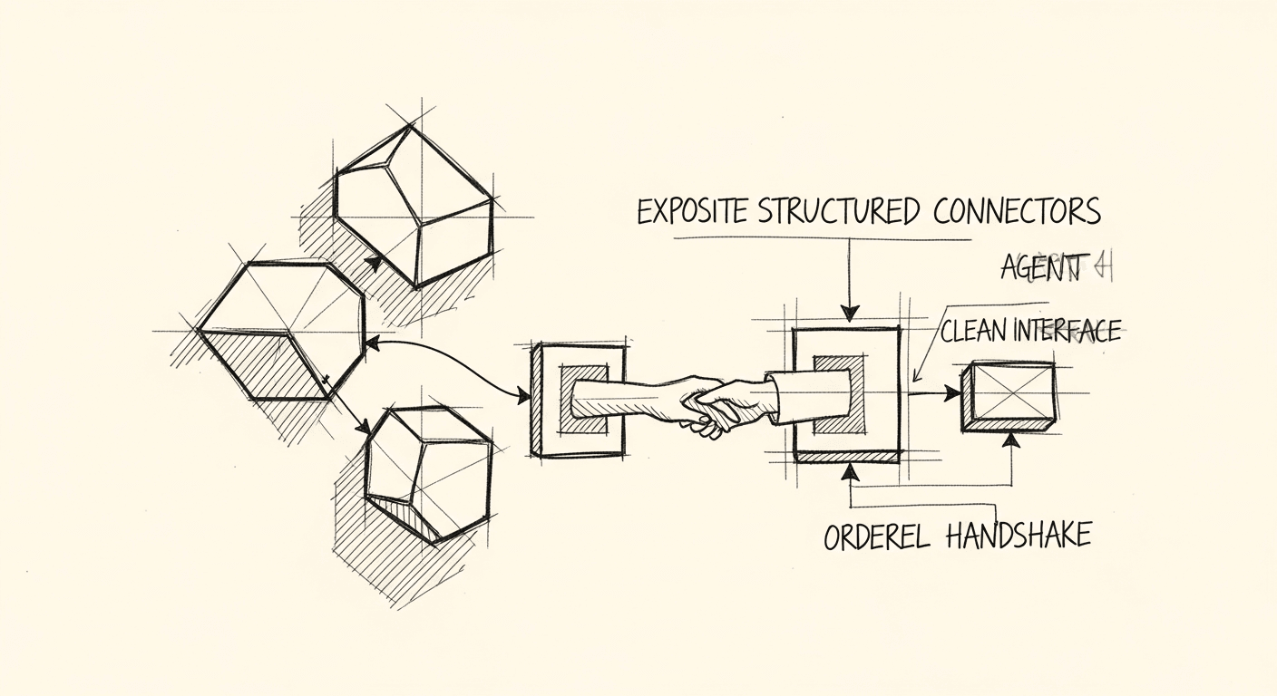 Sketch of services exposing structured MCP interfaces to an agent