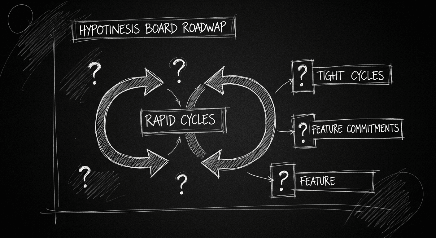 Sketch of experiment hypothesis board replacing a traditional product roadmap