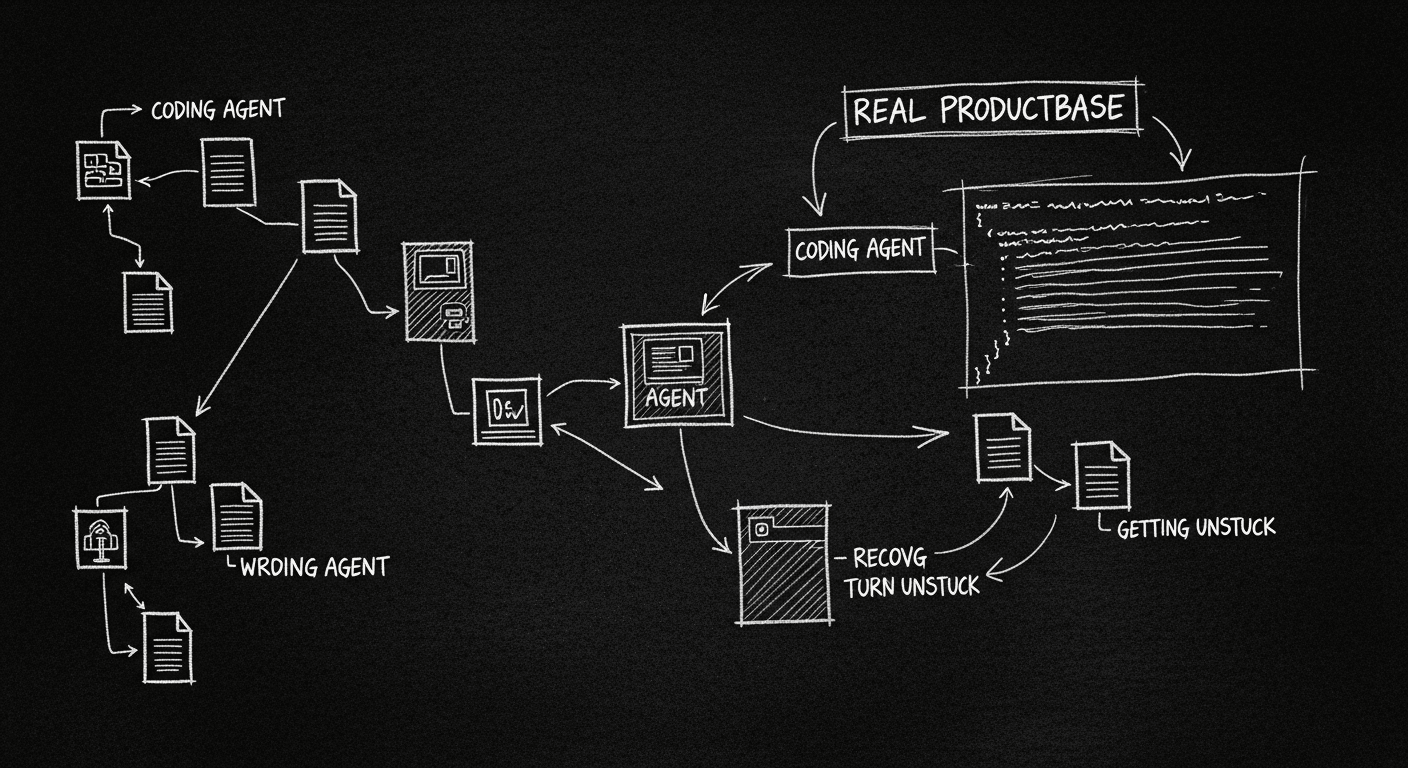 Sketch of a coding agent navigating a production codebase with tool calls