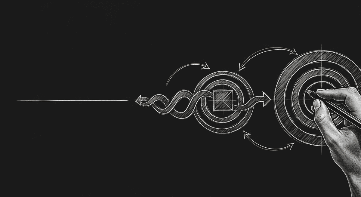 Sketch of a single prompt unwinding into four concentric feedback loops